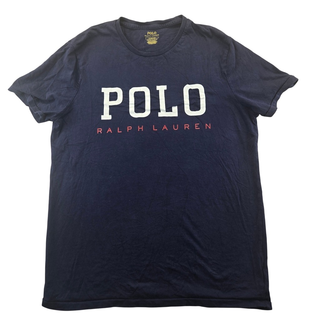 Polo Ralph Lauren Shirt Mens Large Navy Blue Custom Slim Fit Graphic Logo Tee